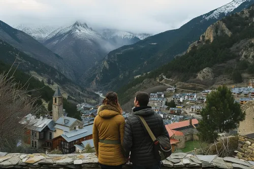 Couple en séjour romantique en Andorre, entre montagnes, spas et gastronomie pour une escapade inoubliable à deux